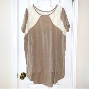 Anthropologie Areve Boho Crochet and Jersey Knit Shirt Sz S